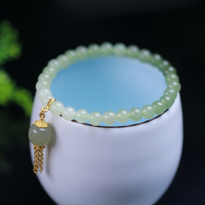 EverestArtstudios 925 Sterling Silver Hetian Jade Beaded Wealth Charm Bracelet