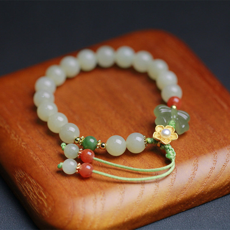 EverestArtstudios 925 Sterling Silver Jade Luck Flower Butterfly Bracelet