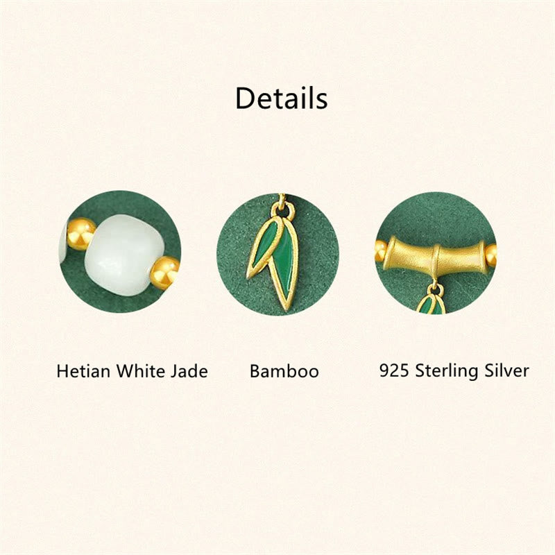 EverestArtstudios 925 Sterling Silver Hetian White Jade Bamboo Luck Bracelet