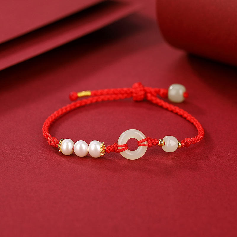 EverestArtstudios 925 Sterling Silver Plated Gold Hetian Jade Peace Buckle Pearl Luck Bracelet