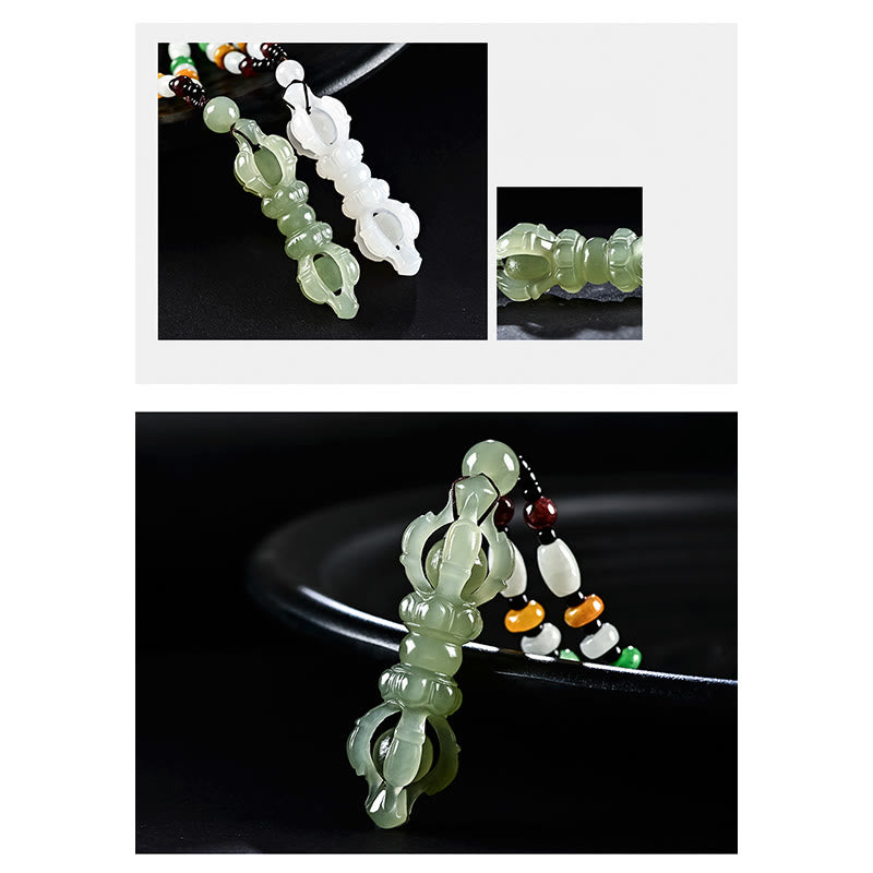 西藏天然和田青玉白玉金剛杵雕刻成功項鍊吊墜