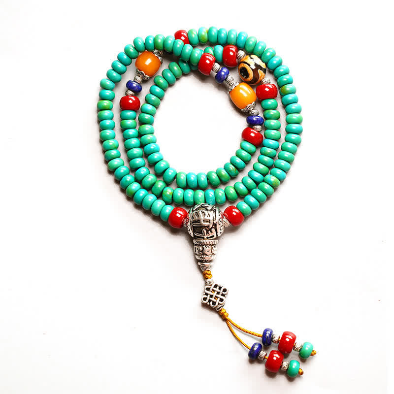 EverestArtStudios 108 Mala Beads Tibetan Turquoise Dzi Bead Protection Bracelet