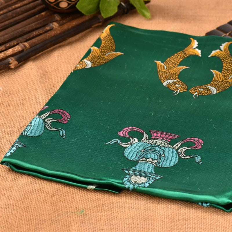 綠色刺繡八吉祥藏式哈達
