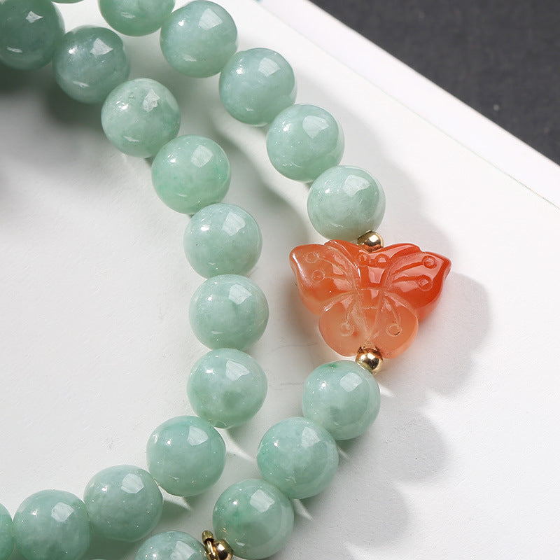 EverestArtstudios 925 Sterling Silver Natural Jade Amber Butterfly Luck Abundance Bracelet