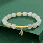 EverestArtstudios 925 Sterling Silver Hetian White Jade Bamboo Luck Bracelet