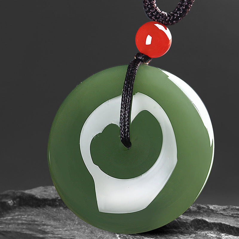 EverestArtstudios Natural Round Jade Peace Buckle Prosperity Necklace String Pendant