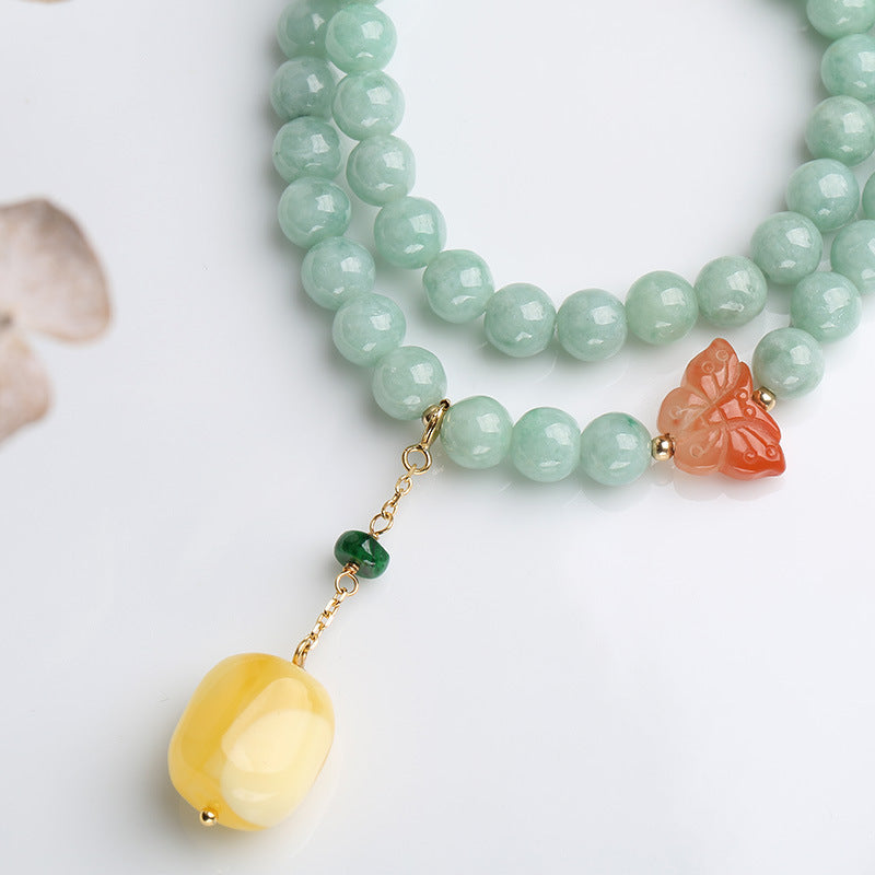 EverestArtstudios 925 Sterling Silver Natural Jade Amber Butterfly Luck Abundance Bracelet