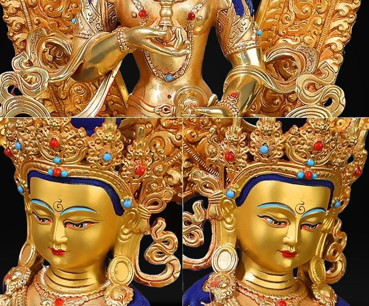 金刚萨埵黄铜佛像 – 尼泊尔风格全鎏金藏传佛教神像，高度 16厘米 / 21厘米 / 33厘米（6.3英寸 / 8.3英寸 / 13英寸）