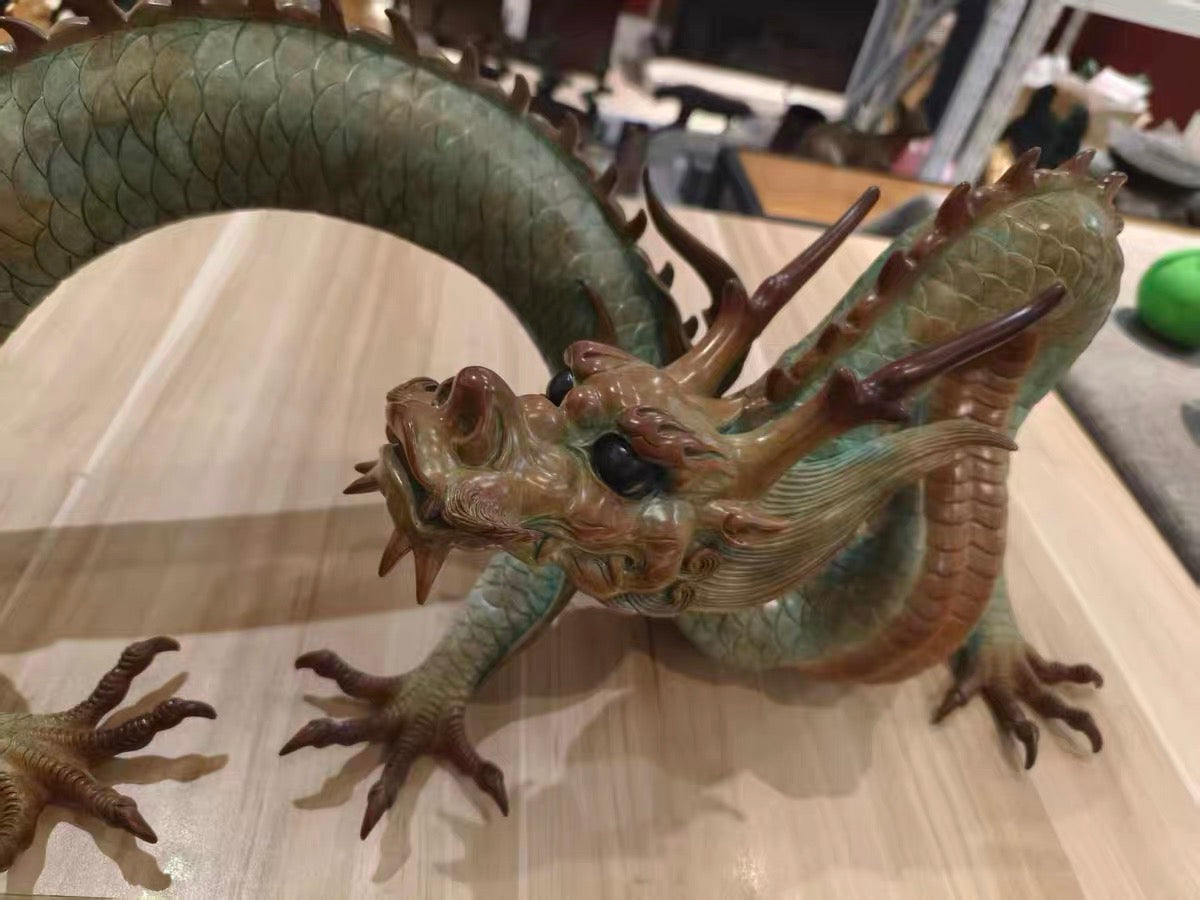 大型手工黃銅龍雕像：西藏風水擺件