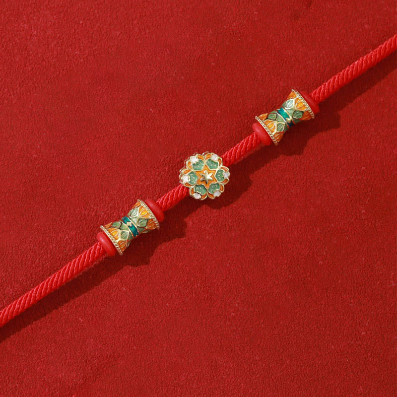 EverestArtStudios Dunhuang 925 Sterling Silver Lotus Drum New Beginning Red Cord Bracelet