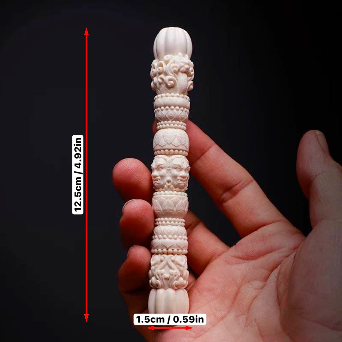 EverestArtStudios 天然回收猛獁象牙金剛杵 | 手工雕刻藏傳佛教法器 | 化石冥想祭壇擺件禮品