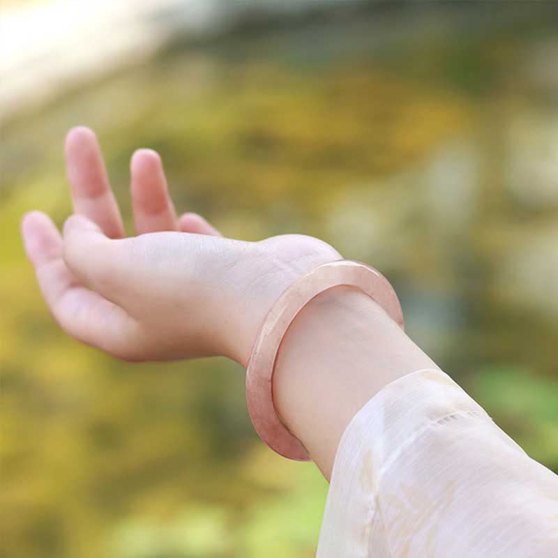 EverestArtstudios Pink Golden Silk Jade Wealth Luck Bracelet Bangle
