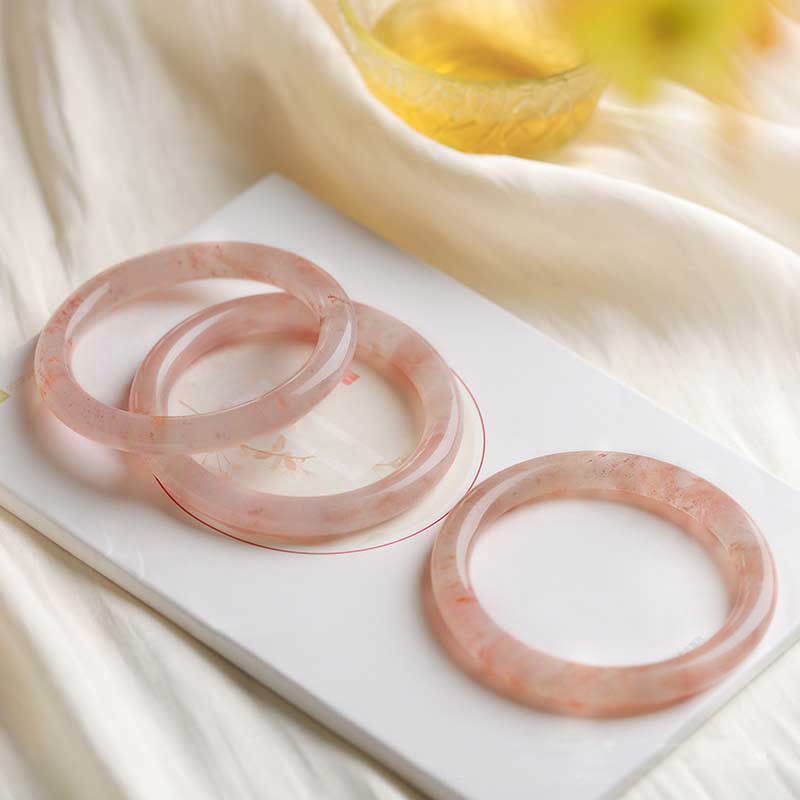 EverestArtstudios Pink Golden Silk Jade Wealth Luck Bracelet Bangle