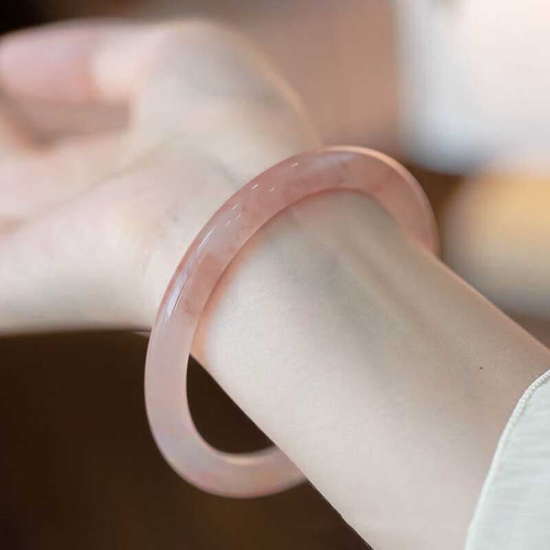 EverestArtstudios Pink Golden Silk Jade Wealth Luck Bracelet Bangle