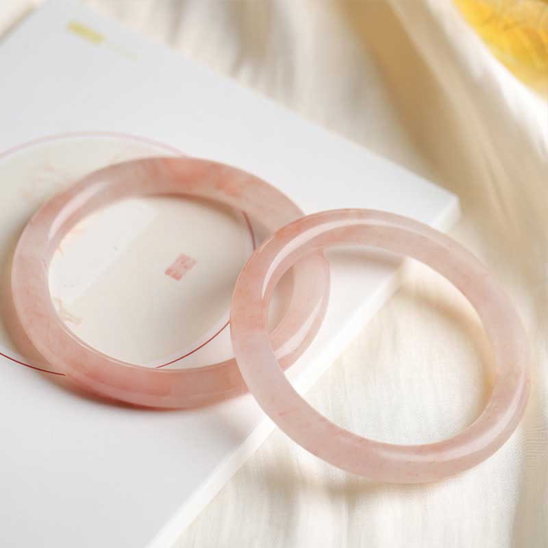 EverestArtstudios Pink Golden Silk Jade Wealth Luck Bracelet Bangle