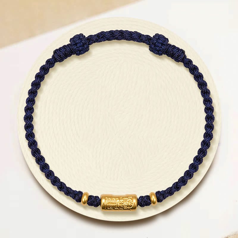 EverestArtStudios 999 Gold Good Luck Amulet Carved Design Handmade Strength Braided Rope Bracelet