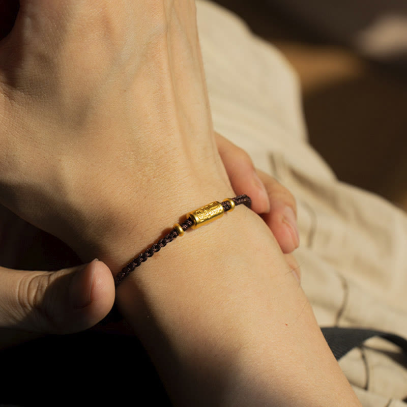 EverestArtStudios 999 Gold Good Luck Amulet Carved Design Handmade Strength Braided Rope Bracelet