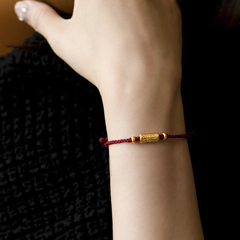 EverestArtStudios 999 Gold Good Luck Amulet Carved Design Handmade Strength Braided Rope Bracelet