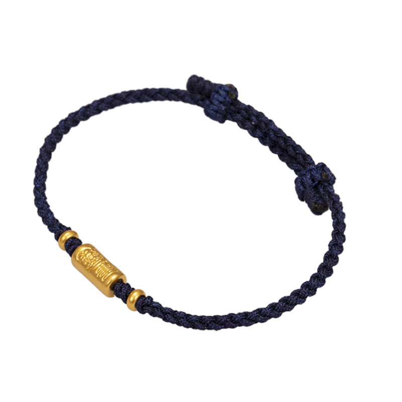 EverestArtStudios 999 Gold Good Luck Amulet Carved Design Handmade Strength Braided Rope Bracelet