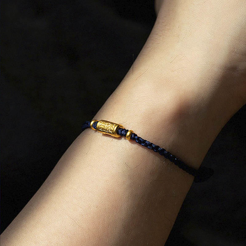 EverestArtStudios 999 Gold Good Luck Amulet Carved Design Handmade Strength Braided Rope Bracelet