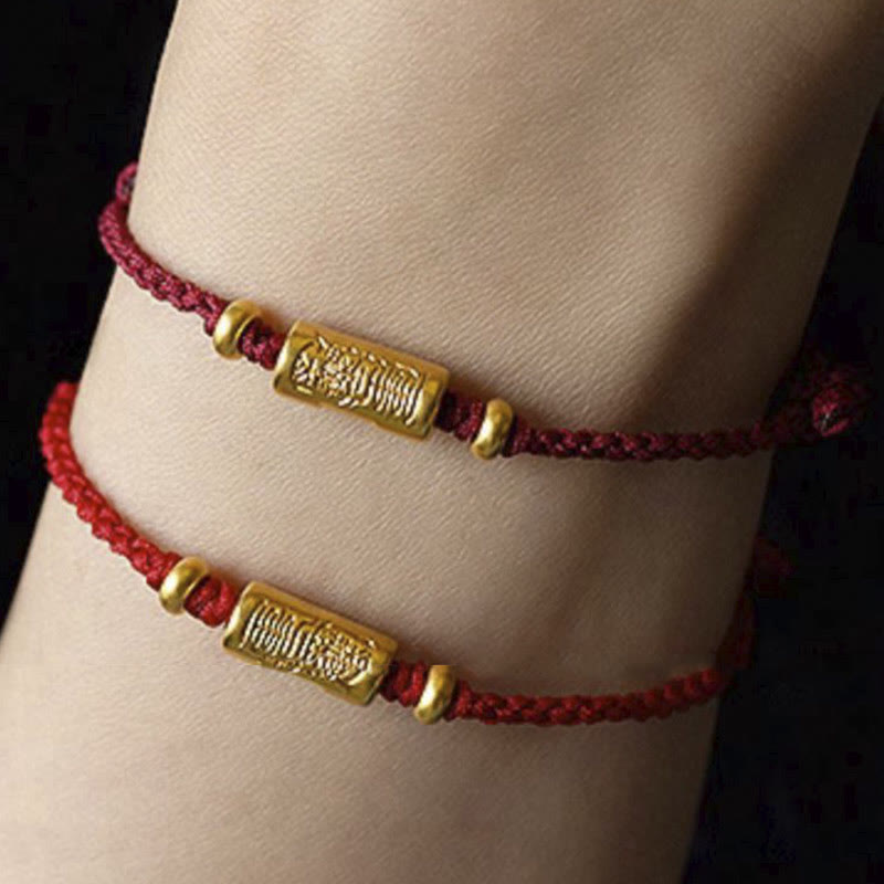EverestArtStudios 999 Gold Good Luck Amulet Carved Design Handmade Strength Braided Rope Bracelet