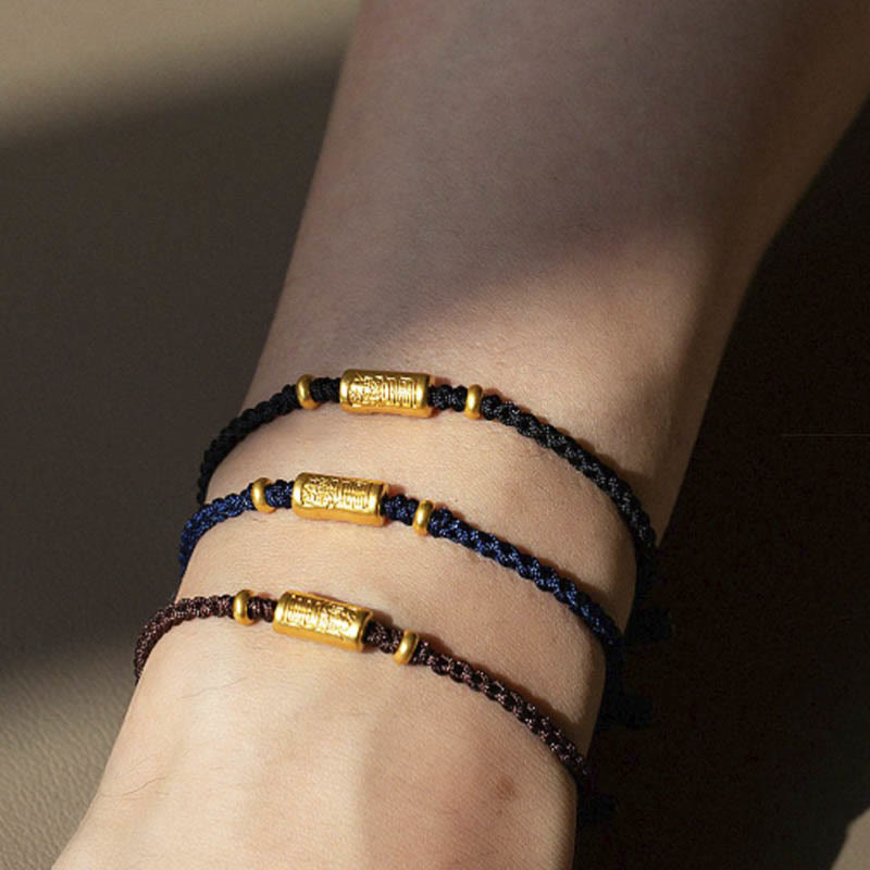 EverestArtStudios 999 Gold Good Luck Amulet Carved Design Handmade Strength Braided Rope Bracelet