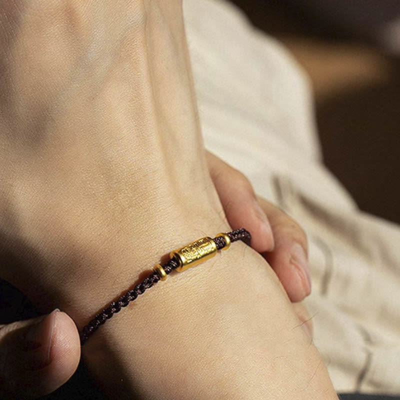 EverestArtStudios 999 Gold Good Luck Amulet Carved Design Handmade Strength Braided Rope Bracelet