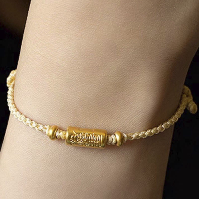 EverestArtStudios 999 Gold Good Luck Amulet Carved Design Handmade Strength Braided Rope Bracelet