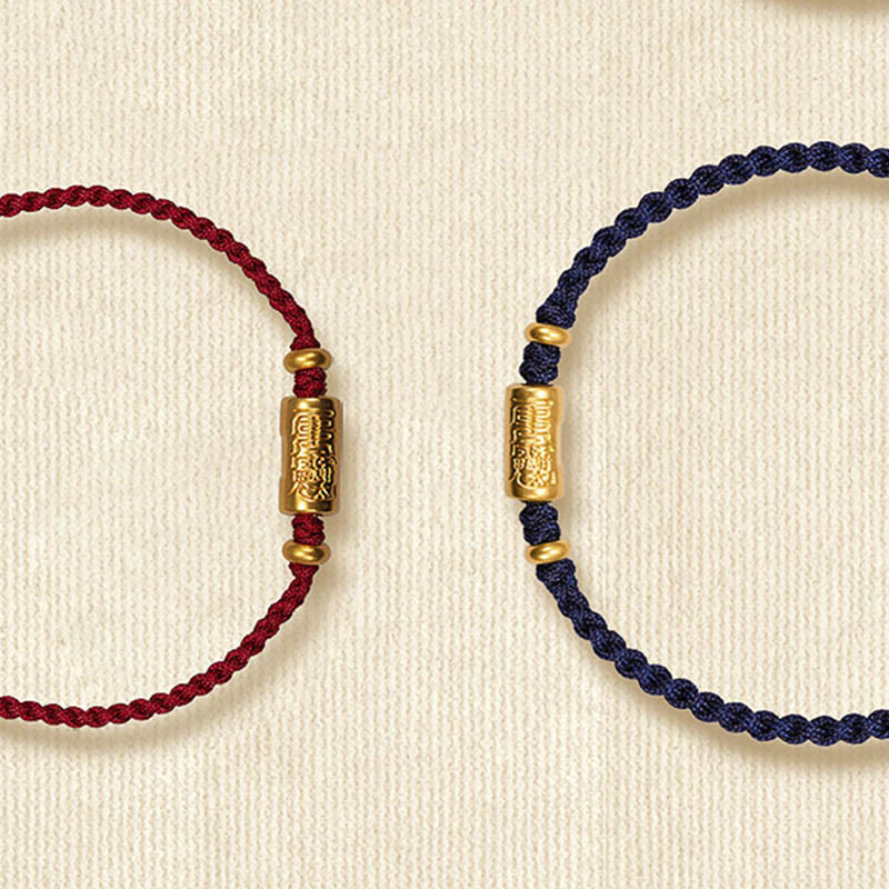 EverestArtStudios 999 Gold Good Luck Amulet Carved Design Handmade Strength Braided Rope Bracelet