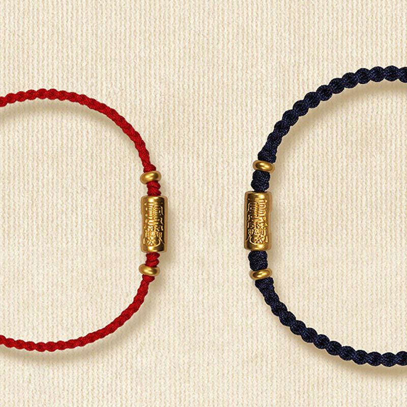 EverestArtStudios 999 Gold Good Luck Amulet Carved Design Handmade Strength Braided Rope Bracelet
