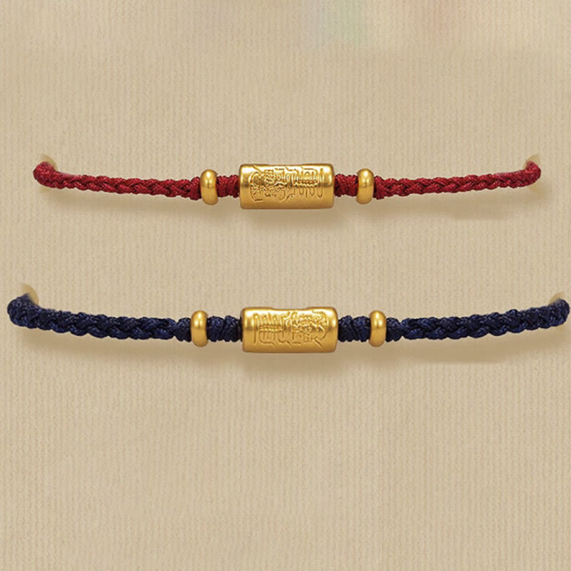 EverestArtStudios 999 Gold Good Luck Amulet Carved Design Handmade Strength Braided Rope Bracelet