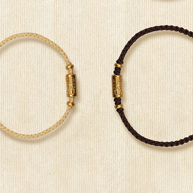 EverestArtStudios 999 Gold Good Luck Amulet Carved Design Handmade Strength Braided Rope Bracelet