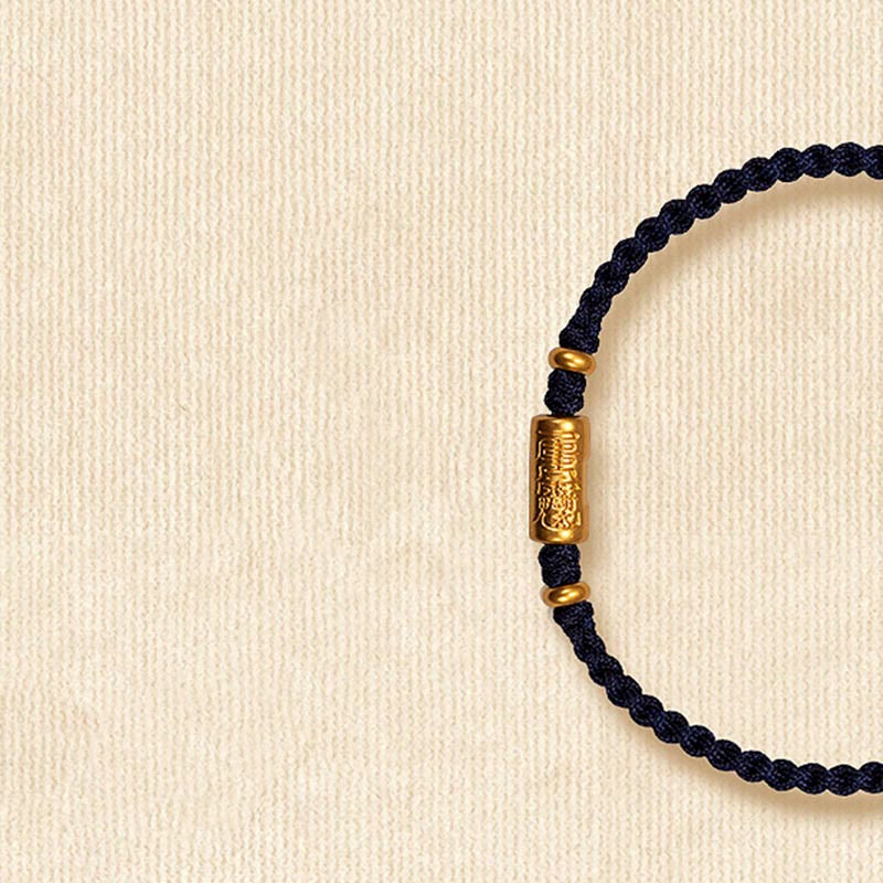 EverestArtStudios 999 Gold Good Luck Amulet Carved Design Handmade Strength Braided Rope Bracelet