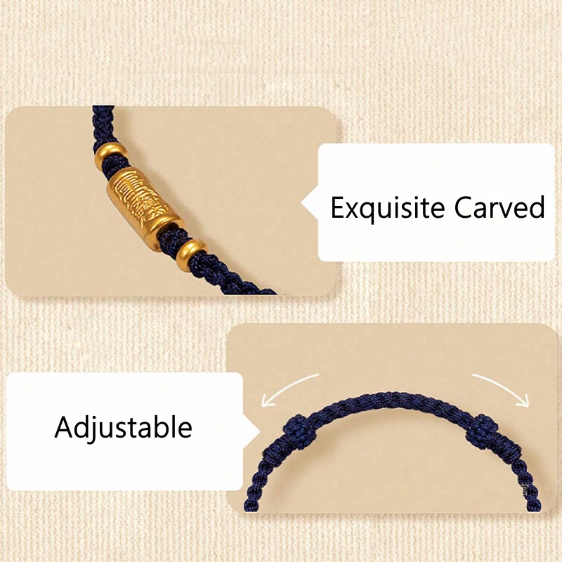 EverestArtStudios 999 Gold Good Luck Amulet Carved Design Handmade Strength Braided Rope Bracelet