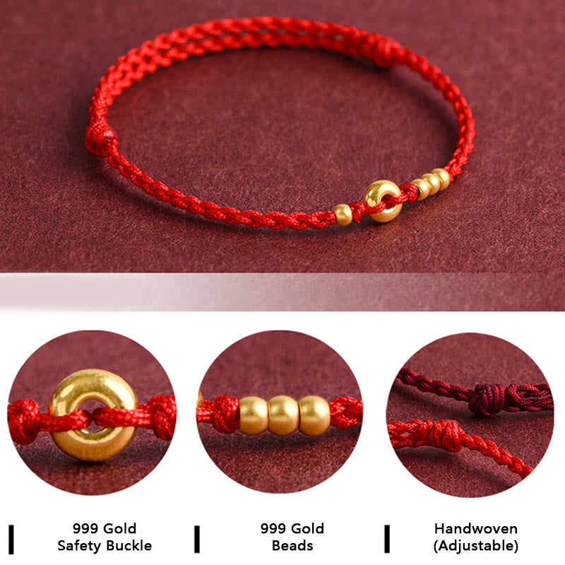 EverestArtStudios 999 Gold Small Peace Buckle Design Handmade Luck Braided Rope Bracelet Anklet