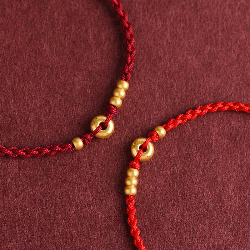 EverestArtStudios 999 Gold Small Peace Buckle Design Handmade Luck Braided Rope Bracelet Anklet