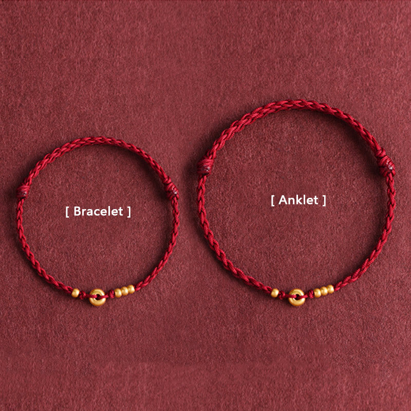 EverestArtStudios 999 Gold Small Peace Buckle Design Handmade Luck Braided Rope Bracelet Anklet
