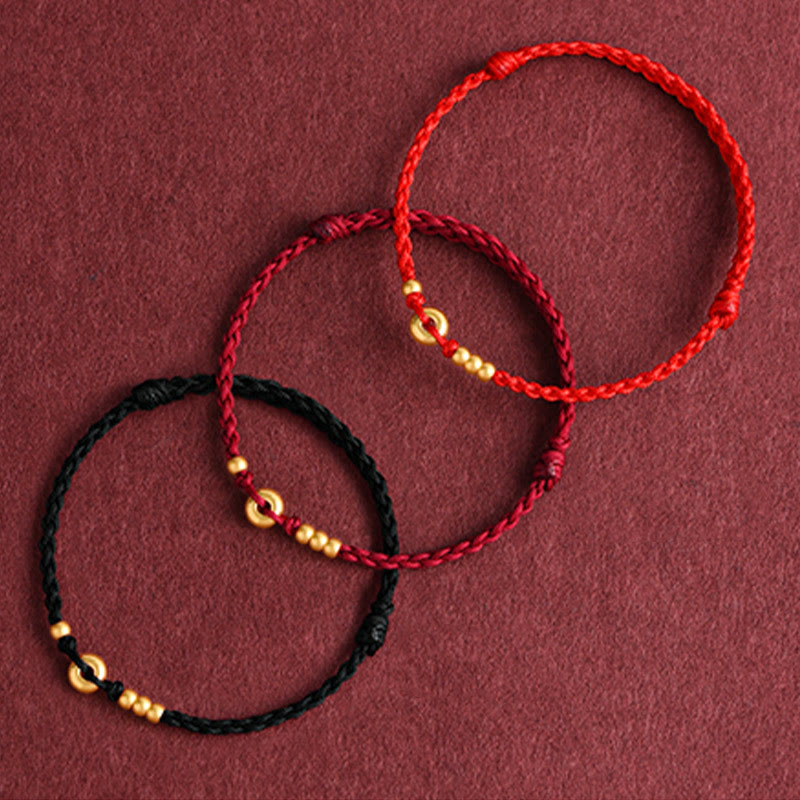 EverestArtStudios 999 Gold Small Peace Buckle Design Handmade Luck Braided Rope Bracelet Anklet