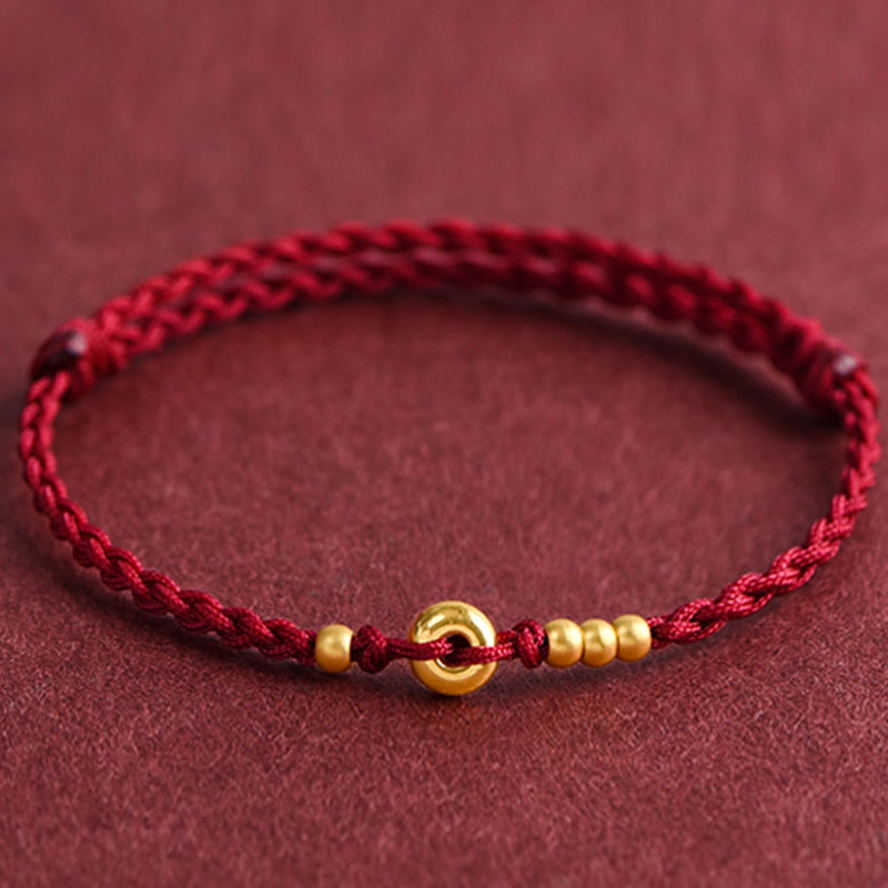 EverestArtStudios 999 Gold Small Peace Buckle Design Handmade Luck Braided Rope Bracelet Anklet