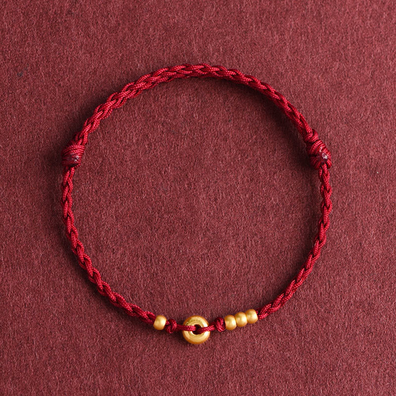 EverestArtStudios 999 Gold Small Peace Buckle Design Handmade Luck Braided Rope Bracelet Anklet