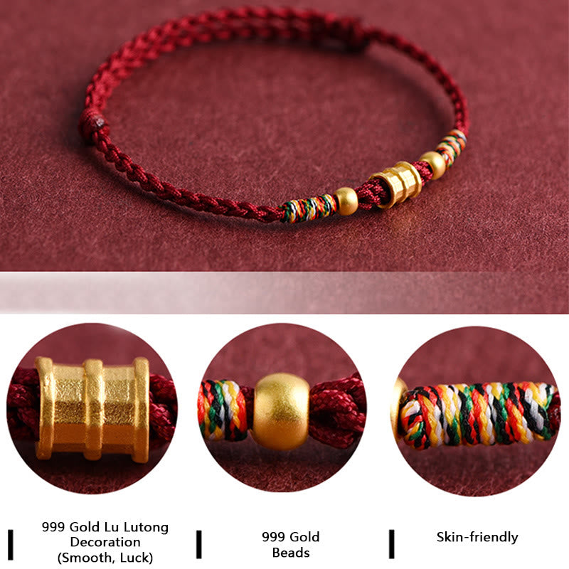 EverestArtStudios 999 Gold Small Bucket Shape Design Handmade Luck Braided Rope Bracelet Anklet
