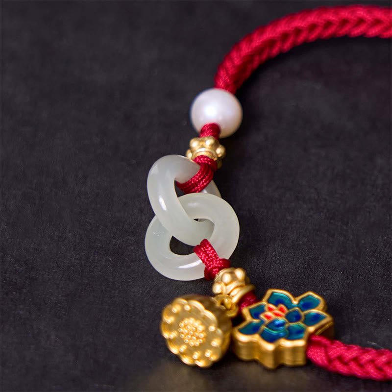 EverestArtStudios 和田玉蓮花平安扣編織招財手鍊