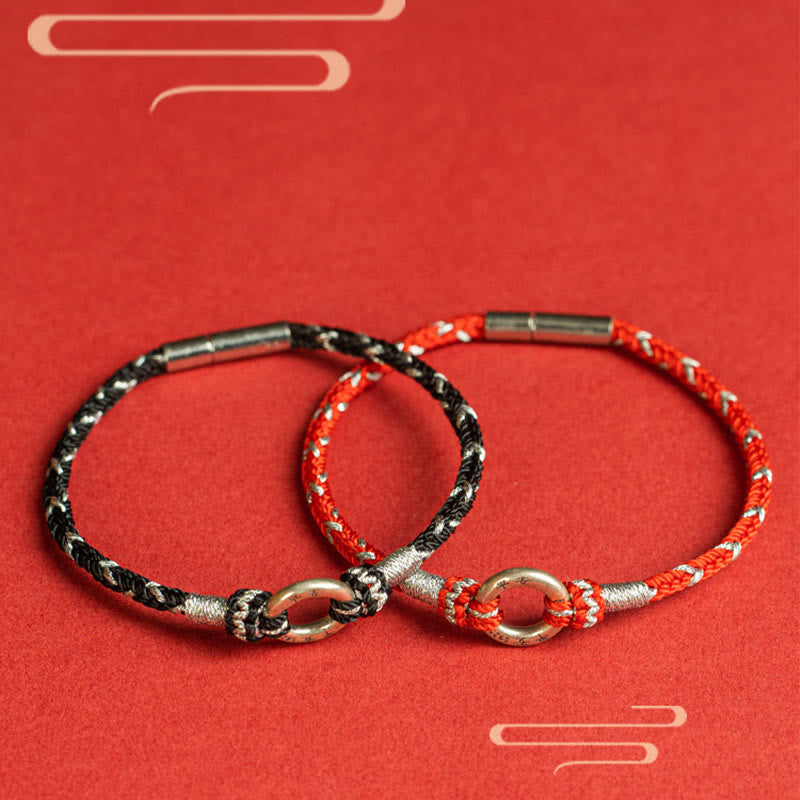 EverestArtStudios Scarlet Cord 925 Sterling Silver Protection Fortune Wristband