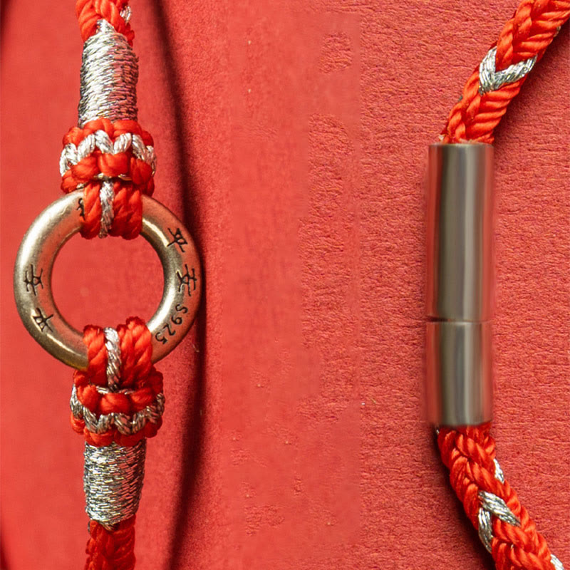 EverestArtStudios Scarlet Cord 925 Sterling Silver Protection Fortune Wristband