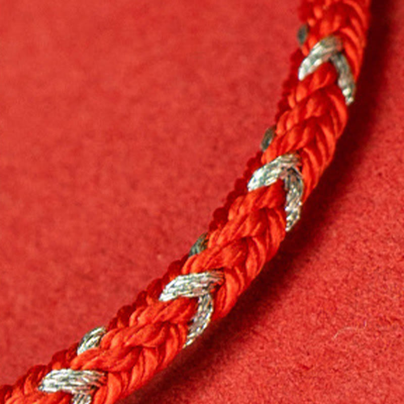 EverestArtStudios Scarlet Cord 925 Sterling Silver Protection Fortune Wristband
