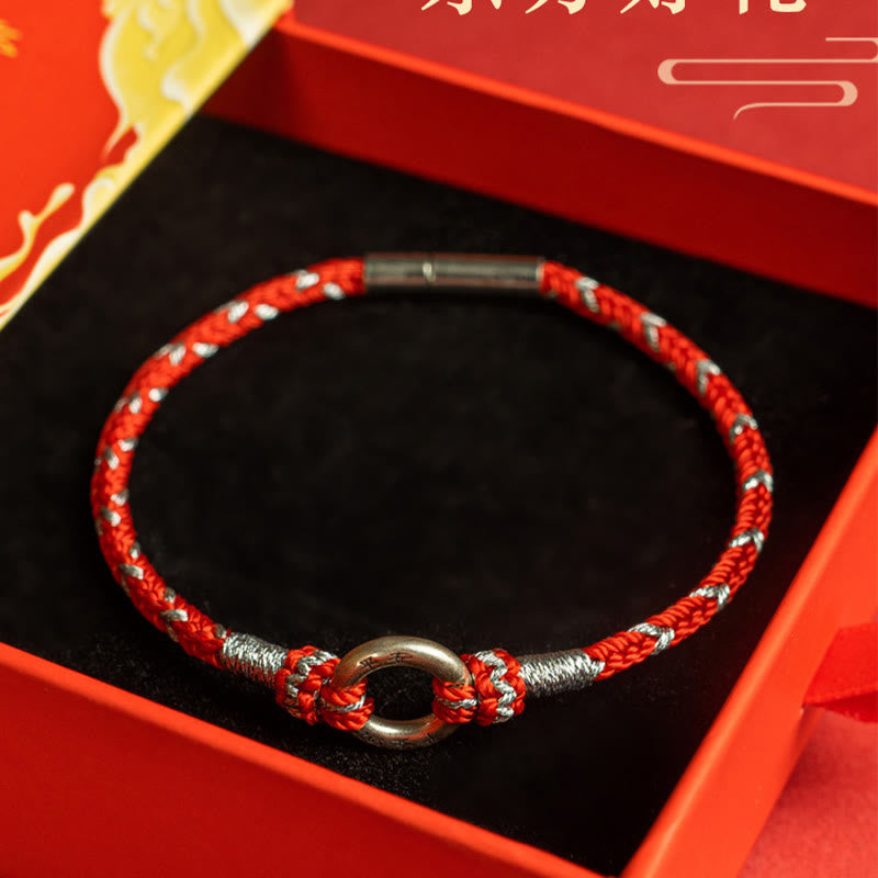 EverestArtStudios Scarlet Cord 925 Sterling Silver Protection Fortune Wristband