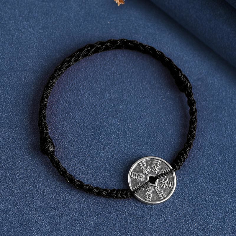 EverestArtStudios 925 Sterling Silver Coin Protection Braided Bracelet Anklet
