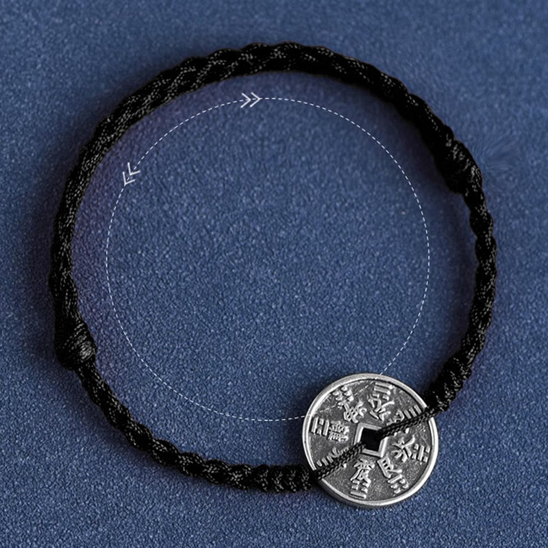 EverestArtStudios 925 Sterling Silver Coin Protection Braided Bracelet Anklet