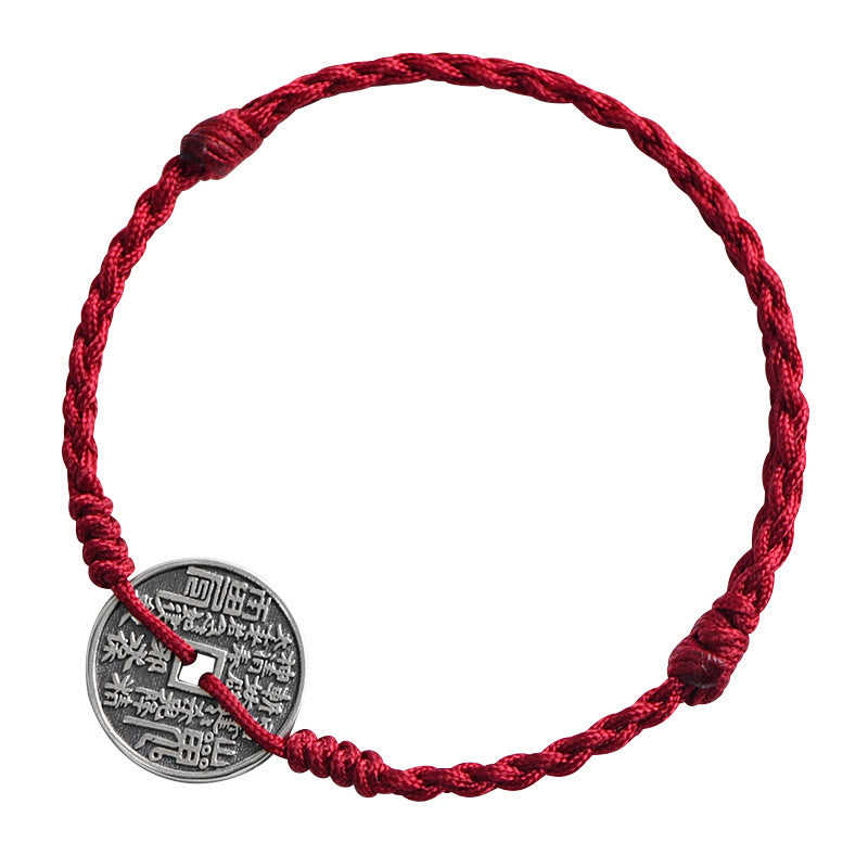 EverestArtStudios 925 Sterling Silver Coin Protection Braided Bracelet Anklet