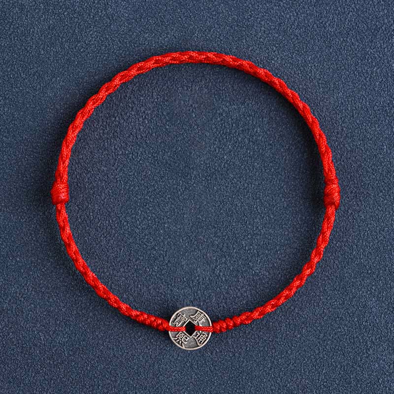 EverestArtStudios 925 Sterling Silver Five Emperor Coins Red String Protection Luck Braided Bracelet Anklet